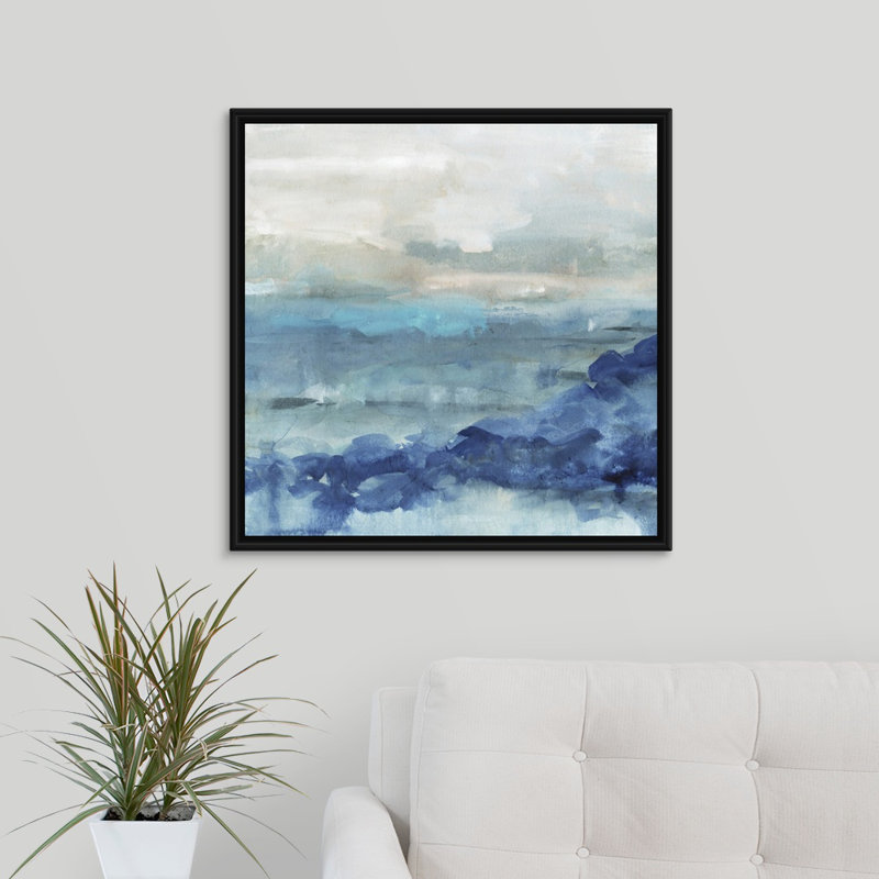 «Sea Swell I», peinture sur toile, H 21,7 po x l 21,7 po, Reproduction avec cadre flottant, Noir