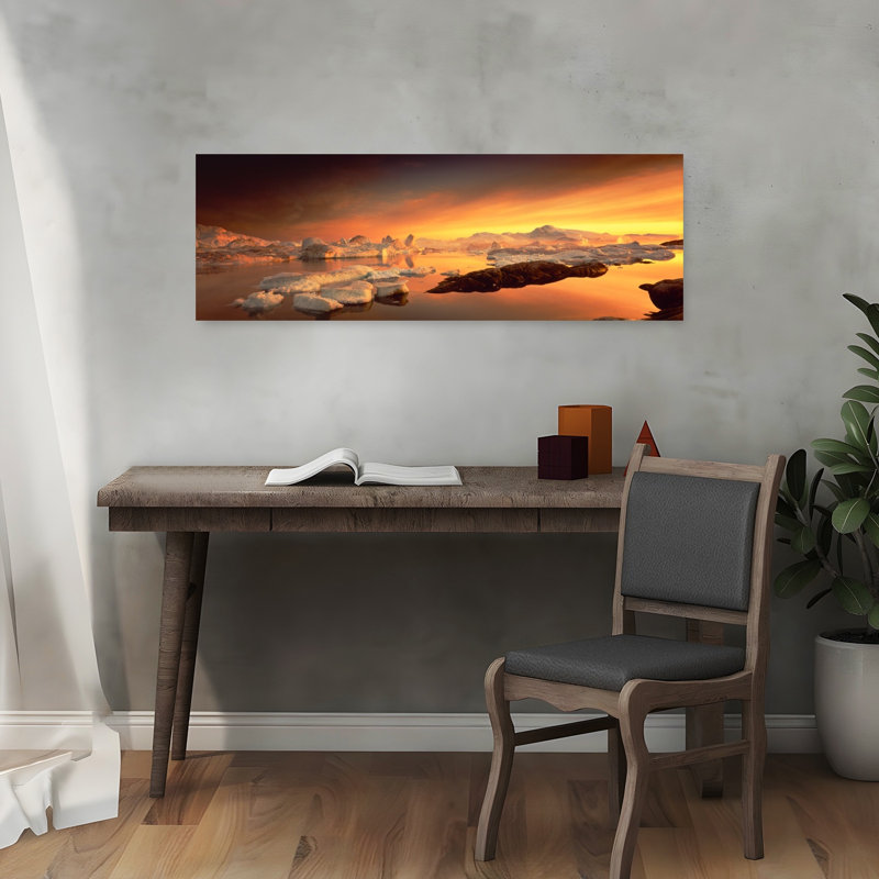 «Disko Bay, Groenland», art contemporain abstrait au coucher du soleil, H 12 po x l 36 po