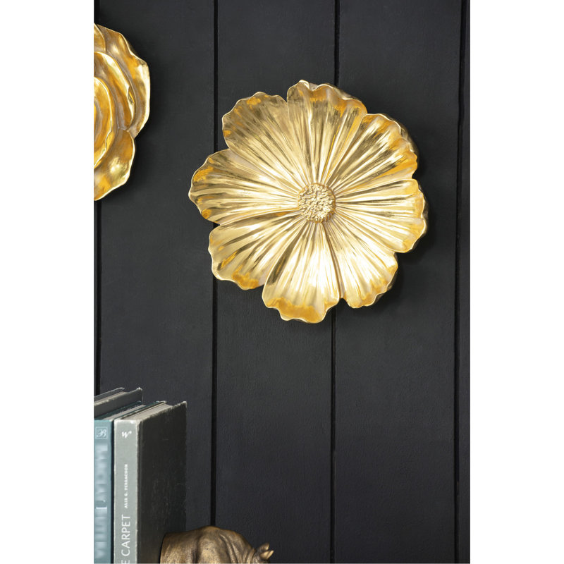 Gold Rose Wall Hangings - Of 2, Rich Golden Shade, Intricate Petal Details, Versatile For Living Room, Hallway, Bedroom Decoration 2 Pieces, Hue,