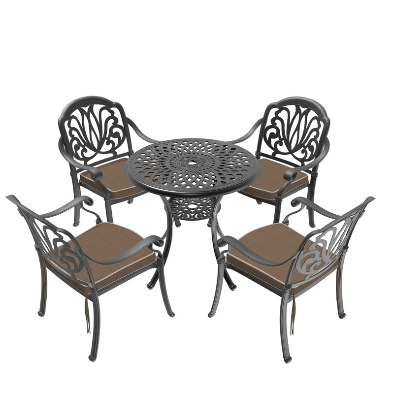 5-Piece Set Of Cast Aluminum Patio Furniture With Brown Cushions(Same As W1710S00539), 4