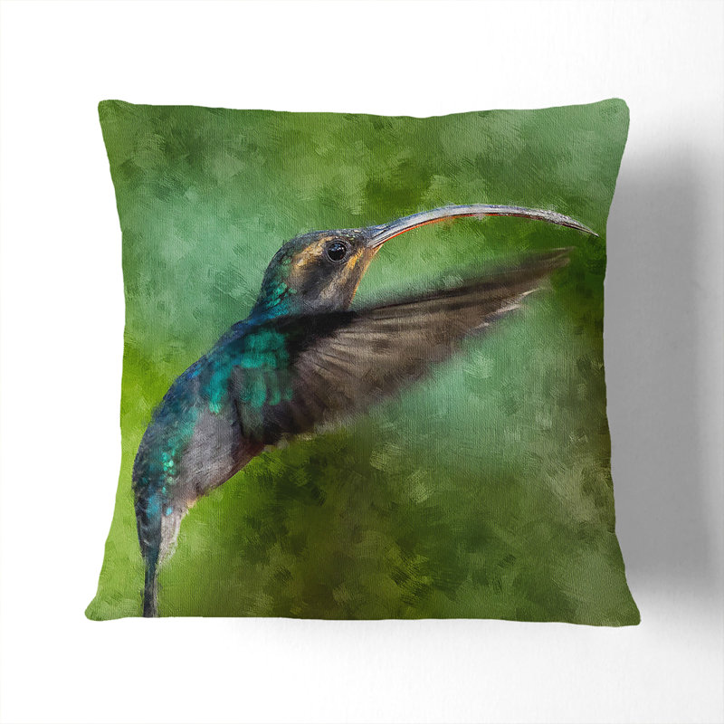 Hermit Hummingbird Painting Cushion with Filling, White, 55cm H x 55cm W x 20cm D
