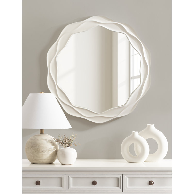 Wooden Wavy Circular Wall Mirror