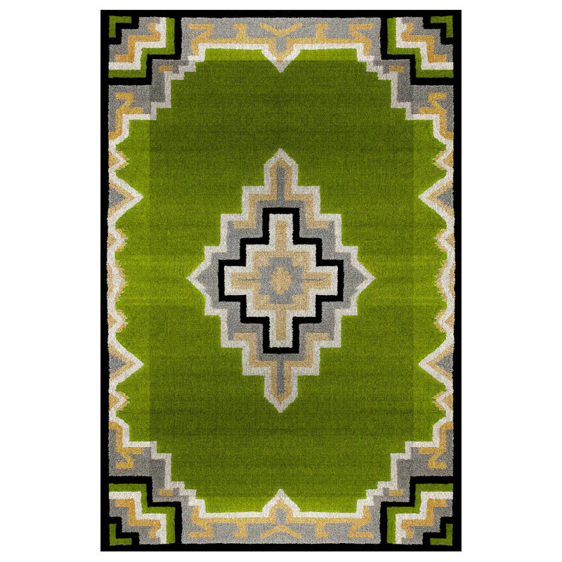 Argan Collection Digital Print Cotton-Polyester Green Moroccan Rug, Runner 2'8" x 14'10"