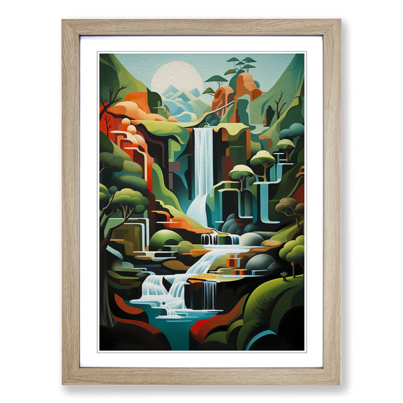 Waterfall Modern - Framed Print, Oak , 34cm H x 25cm W x 2cm D