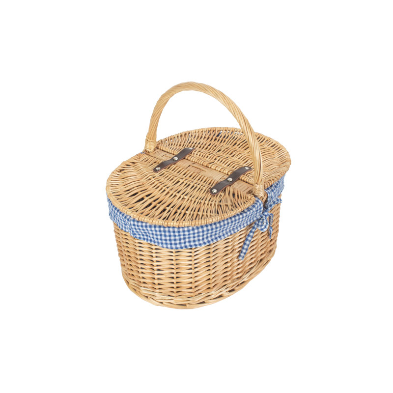 Wicker Lidded Picnic Hamper with Lining, Blue