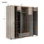 Armoire spacieuse à quatre portes avec miroir intégré et rangement sécuritaire, parfaite pour une chambre organisée