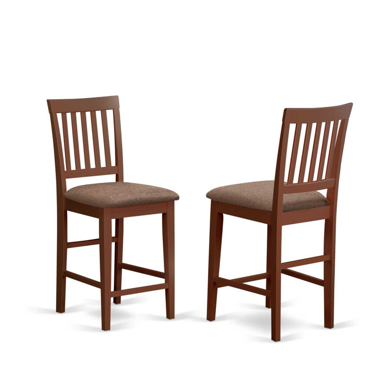 Speights Solid Wood Top Pedestal Dining Set, 5 Pieces: Table, 4 Chairs, Mahogany, Linen Fabric