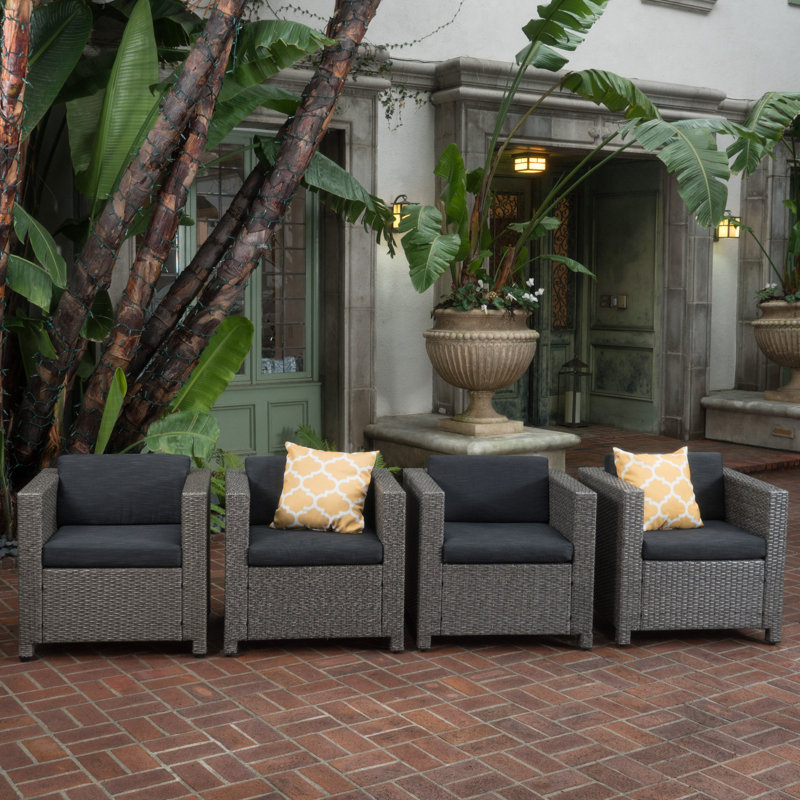 Chaise de patio avec coussin Arville, Mélange noir / gris foncé