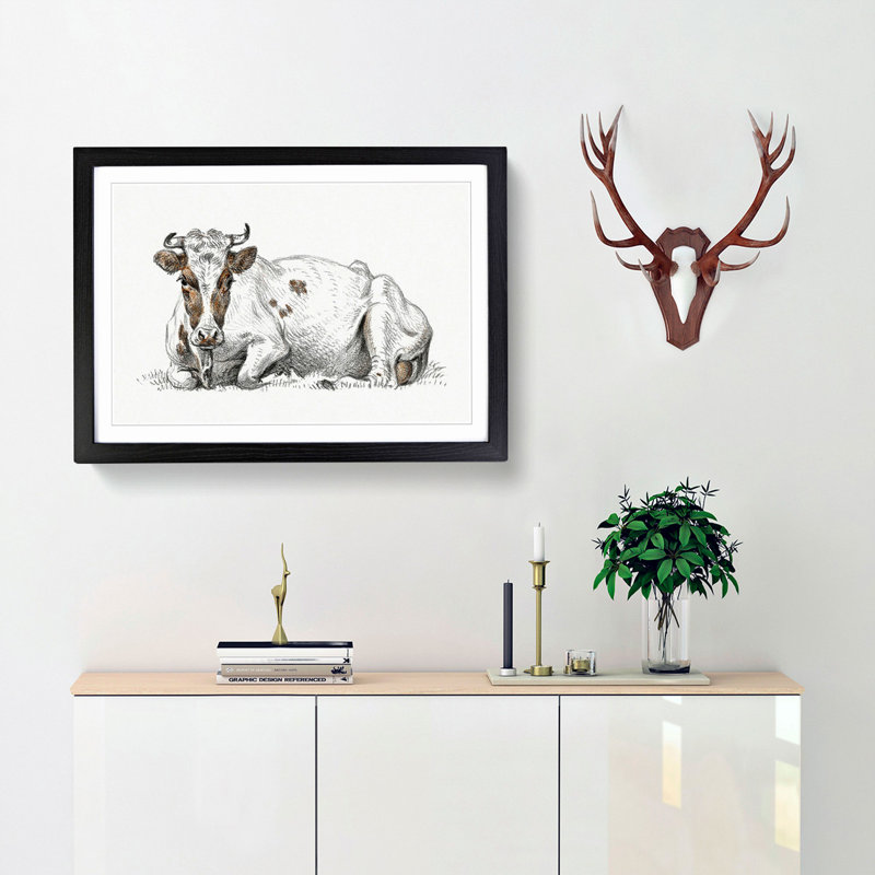 A Lying Cow by Jean Bernard - Single Picture Frame Print, Black Framed, 45cm H x 63cm W x 2cm D