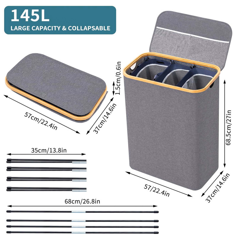 Bhargava Laundry Hamper with Handles, Grey