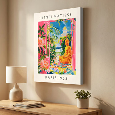 «Serene Buddha Statue in Fauvist Garden», reproduction d'art sur toile tendue