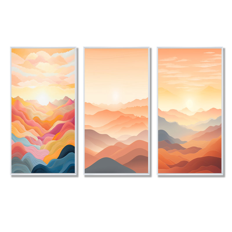 Ensemble de salon Bold Sunset Mountain Horizon - Sunrises Sunset, H 28 po x l 36 po, Cadre flottant blanc