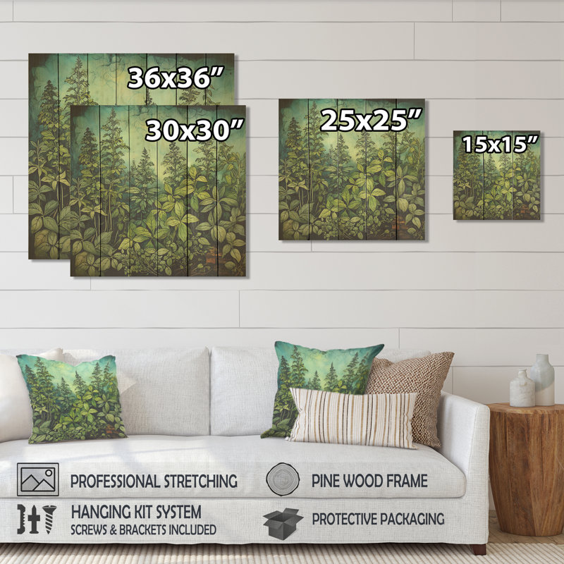 Herbs Oregano Hues III - Floral Herbs On Wood Print, 25" H x 25" W
