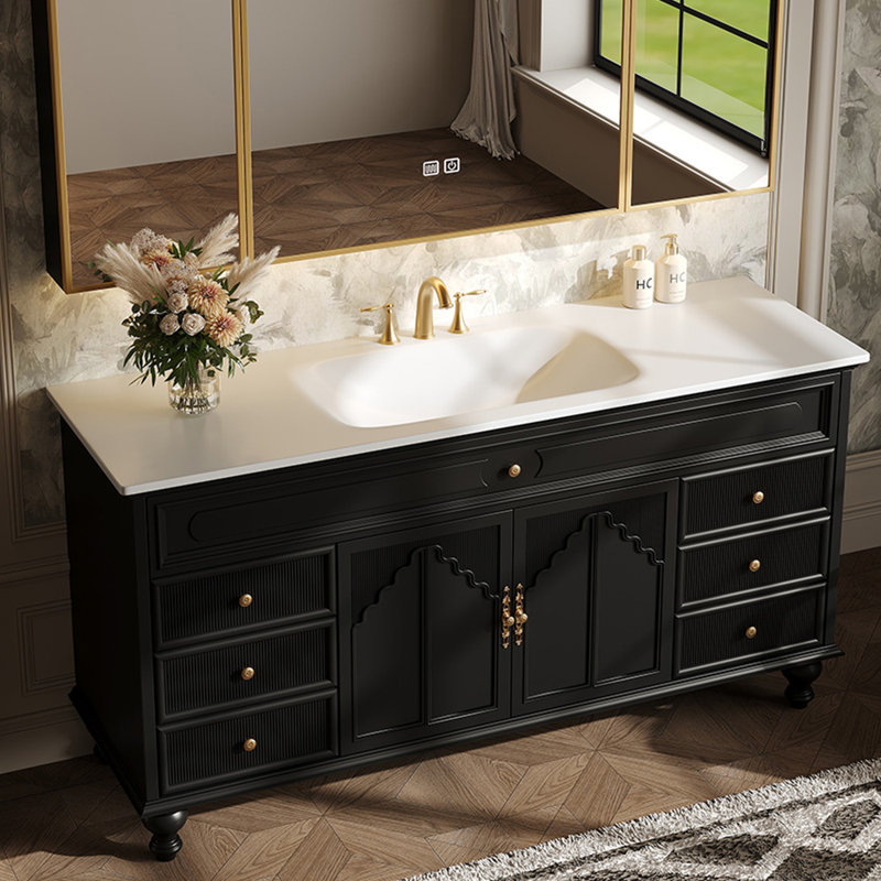 Meuble-lavabo de style rétro français, H 33,5 po x l 63 po x P 21,7 po, Noir
