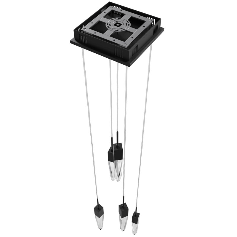 Luminaire grappe suspendu 5 lumières DEL Aspen, Noir mat, Glacier transparent K9