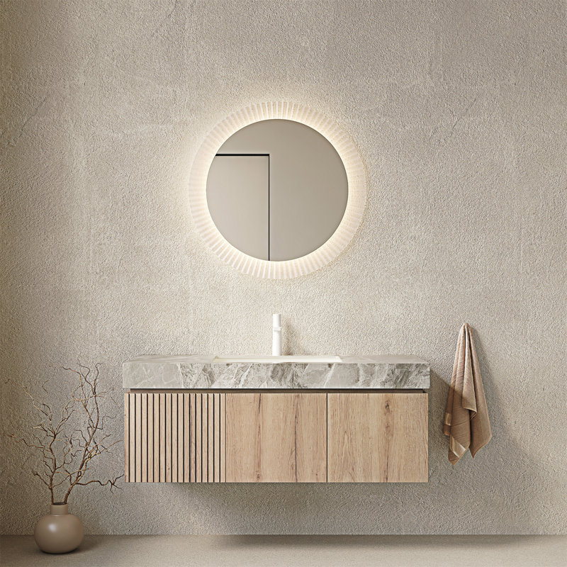 Meuble-lavabo mural avec lavabo, Gris clair, Chêne blanc
