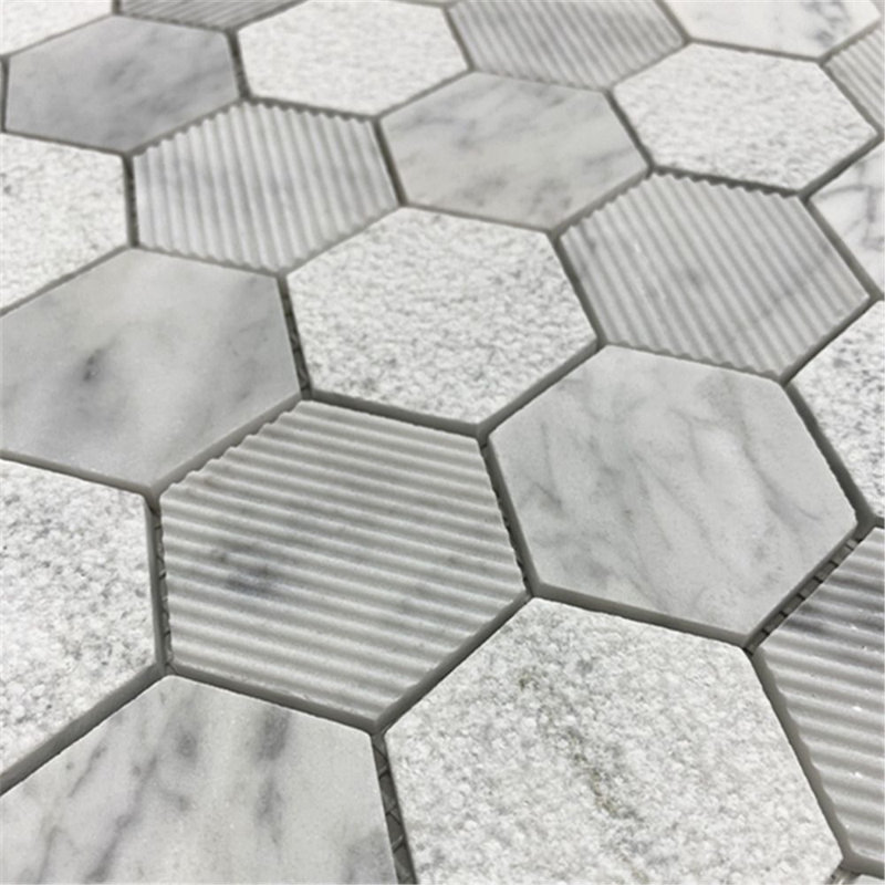 Marmala 2“ Hexagon marble mosaic Multi-Finish 12"x12" Floor and Wall