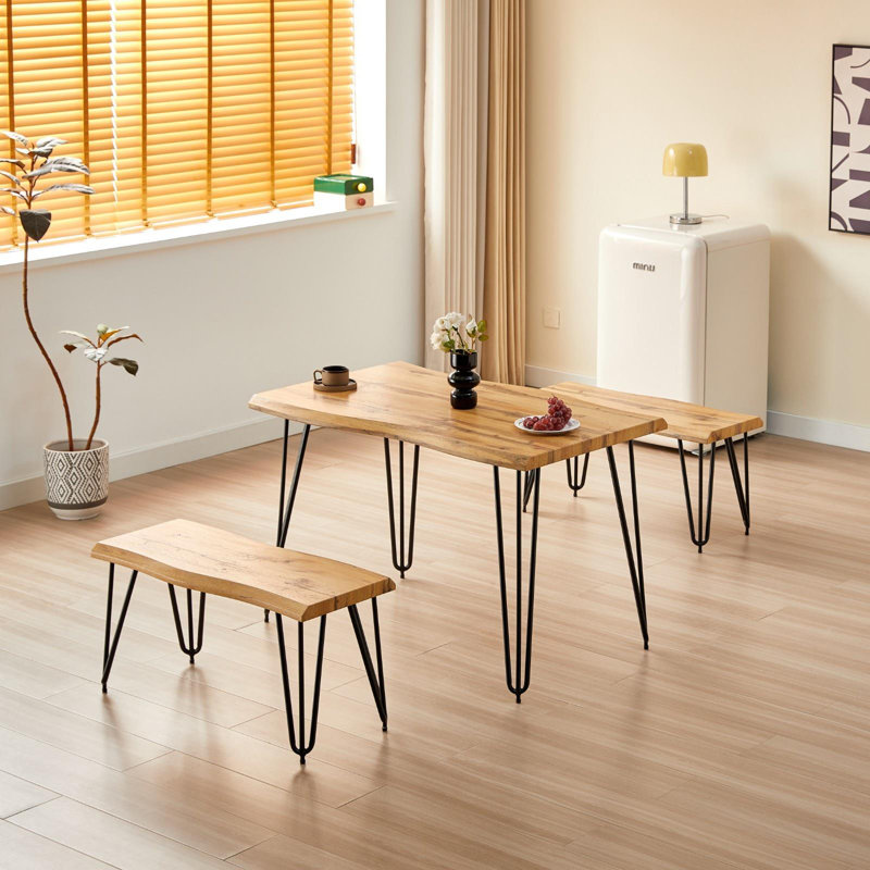 Arizona Dining Table and 2 Benches Set, H75cm x L140cm x W80cm