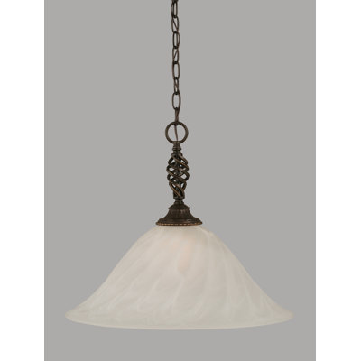 Luminaire suspendu en chaîne Pierro Eleganté, fini granit foncé avec verre tourbillon blanc albâtre