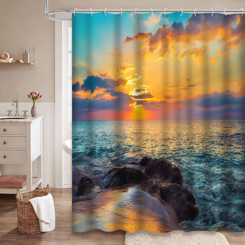 Rideau de douche avec 12 crochets Rocks Sea Beach, L 72 po x l 78 po