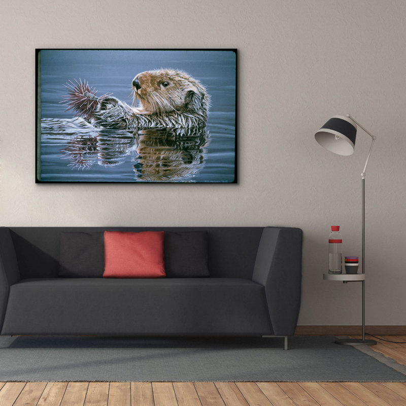 Loutre de mer avec oursin sur toile par Ron Parker, H 40 po x l 60 po x P 1,5 po