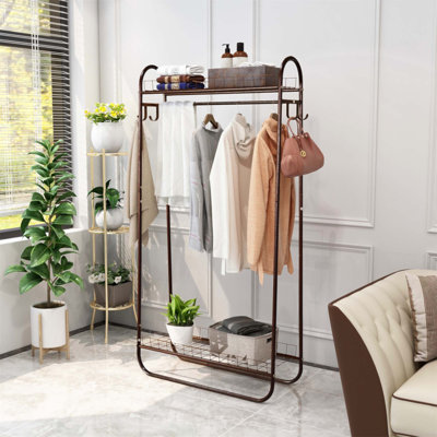 Heavy Duty Metal Garment Rack with Double Shelves, Portable and Durable for Organizing Clothes
