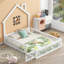 Lit plateforme en bois pleine grandeur avec garde-corps, blanc-735785317