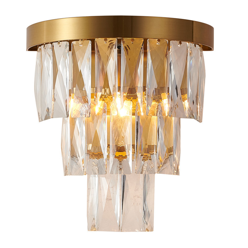 Applique murale transitionnelle en laiton satiné 1 lumière avec cristaux suspendus transparents