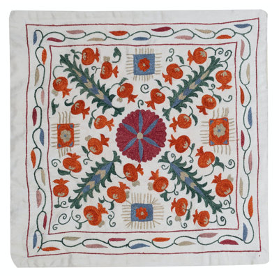 Silk Hand Embroidery Cushion Cover. Handmade Pillow. Modern Pillow. 20x20 in