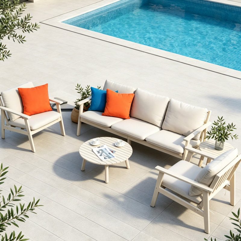 Ensemble de conversation 5 pièces pour patio avec canapé à assise profonde et table basse et table d'appoint