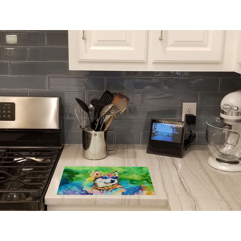 Siberian Husky Hippie Dawg Glass Cutting Board Large