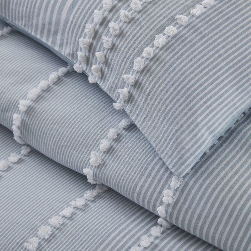 Ensemble de housse de couette pour lit double / grand 100% coton bleu Anslee 3 pièces, Bleu