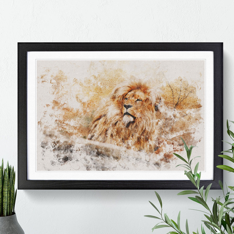 Lion Vol.1 - Picture Frame Graphic Art, 27cm H x 36cm W x 2cm D, Walnut Framed