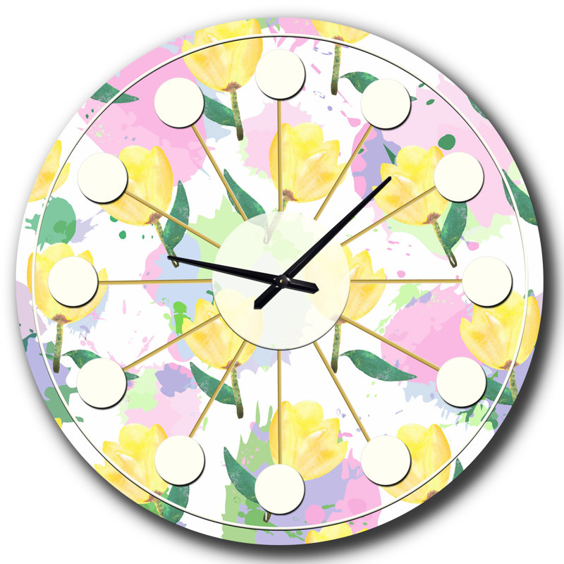 Motif floral avec fleurs - Horloge murale moderne Mid-Century, Petit