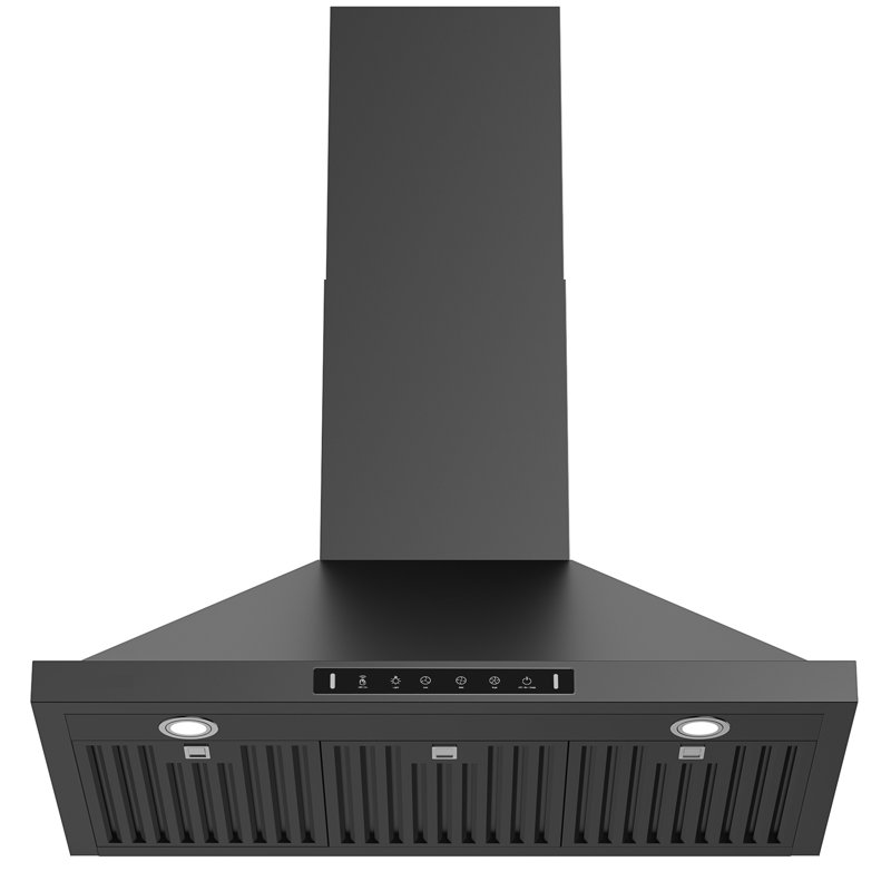 VIKIO 36" Wall mount Range Hood with 2 GU10 LED lights, 3-Speed, 500 CFM, Ultra-Quiet, Dishwasher-Safe Filters, Black, ETL Listed