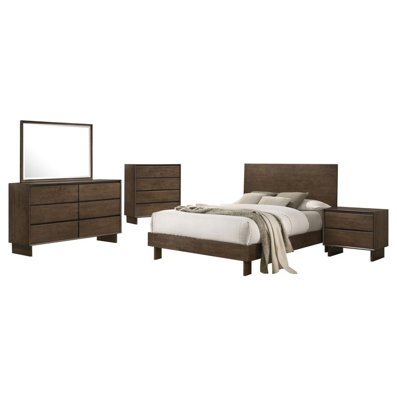 Ensemble de chambre avec grand lit 5 pièces Rodarte Brun chaud, Queen