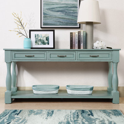 Bastedo 63.4''L*14.5”W Wood Console Table,Storage Side Table,Extra-thick Sofa Table with 3 Drawers and 1 Bottom Shelf