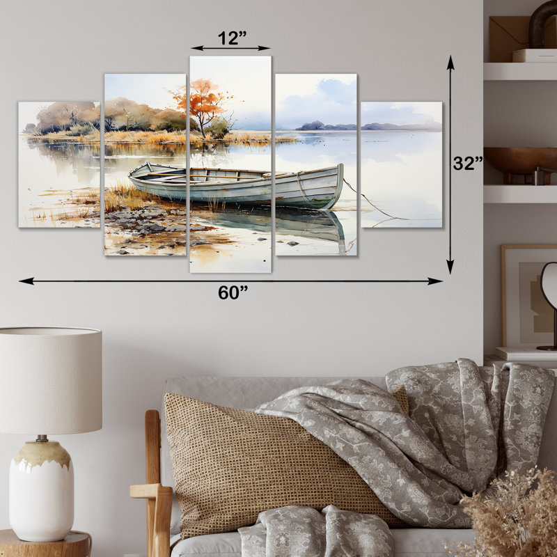Autumn Tranquility Fishing Boat - Bateau de pêche, ensemble de décorations murales à multiples panneaux