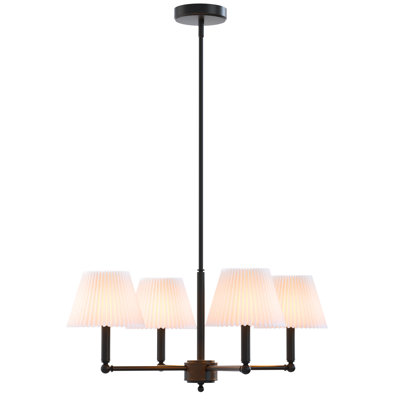 Costa 4-light 28" Mid-century Modern Black Chandelier with Iron Frame and White Linen Shades for Dining Room.