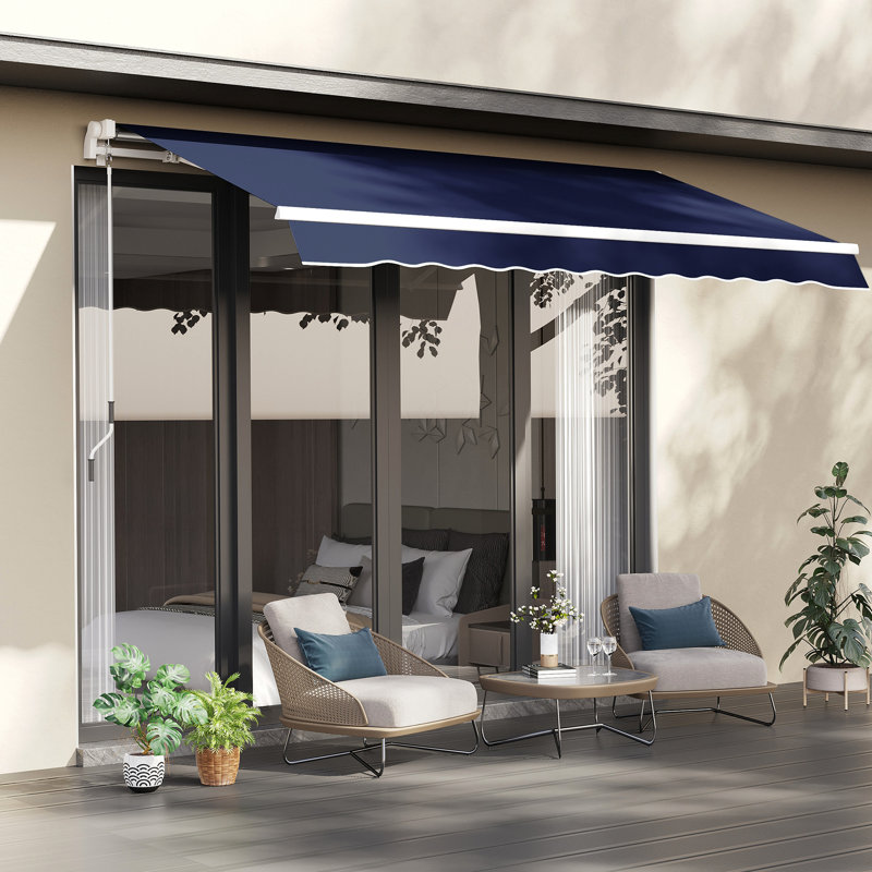 Blue Deck Awning 10' X 8' - Retractable, & Water- With Aluminum Frame And Manual Crank For Patio, Balcony, Yard