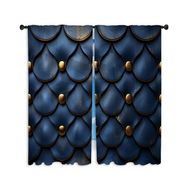11956_Tissu de fenêtre à carreaux festonnés, art visuel, drapeaux bleus, 2 panneaux, L 40 po x L 84 po