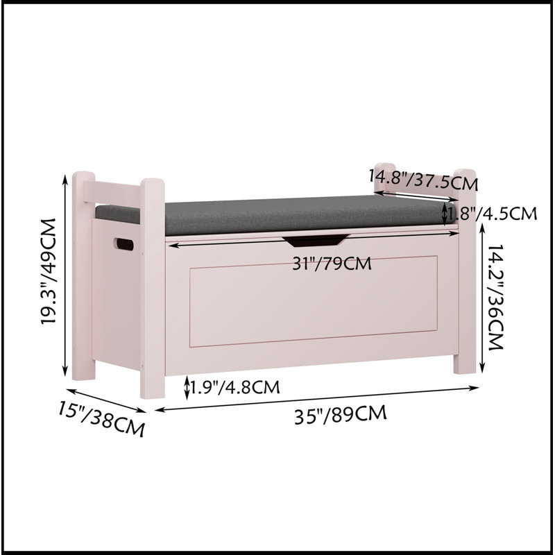 Banc avec rangement rabattable et siège souple, Pink