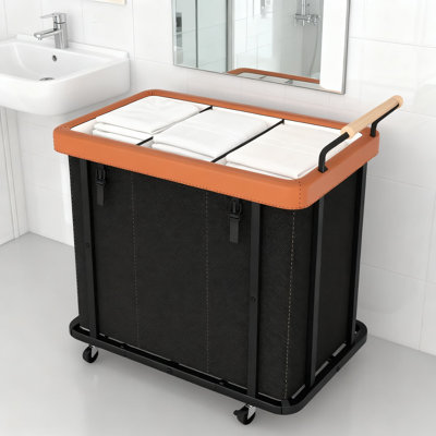 3-Section Laundry Hamper With Lid, Rolling Lockable Wheels And Handle, Heavy-Duty Laundry Sorter Basket Organizer For Laundry Room, Bedroom, Bathroom