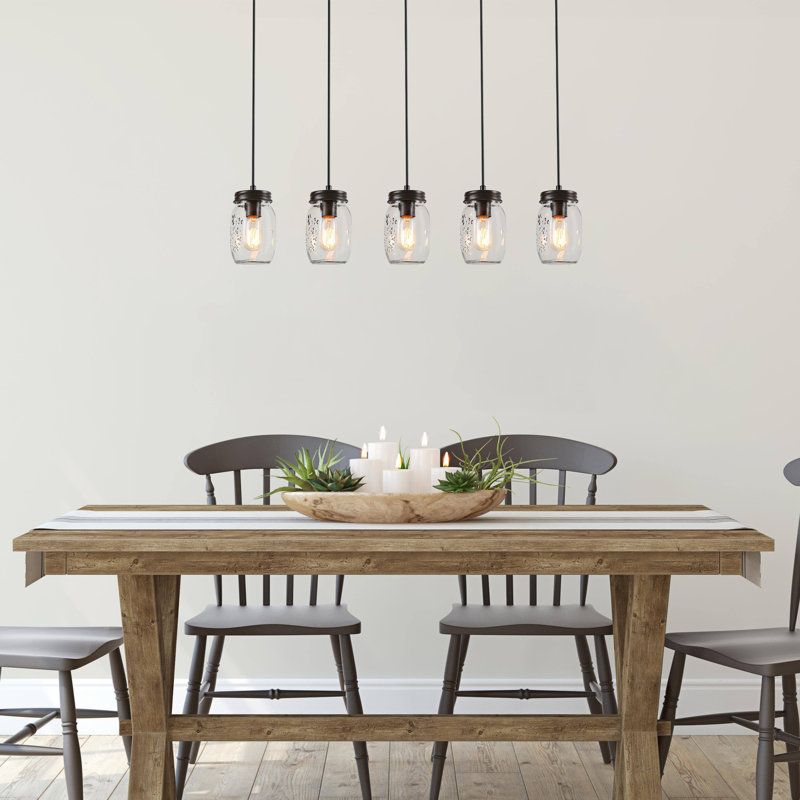 Carlile 5 - Light Kitchen Island Linear Pendant with Wood Accents
