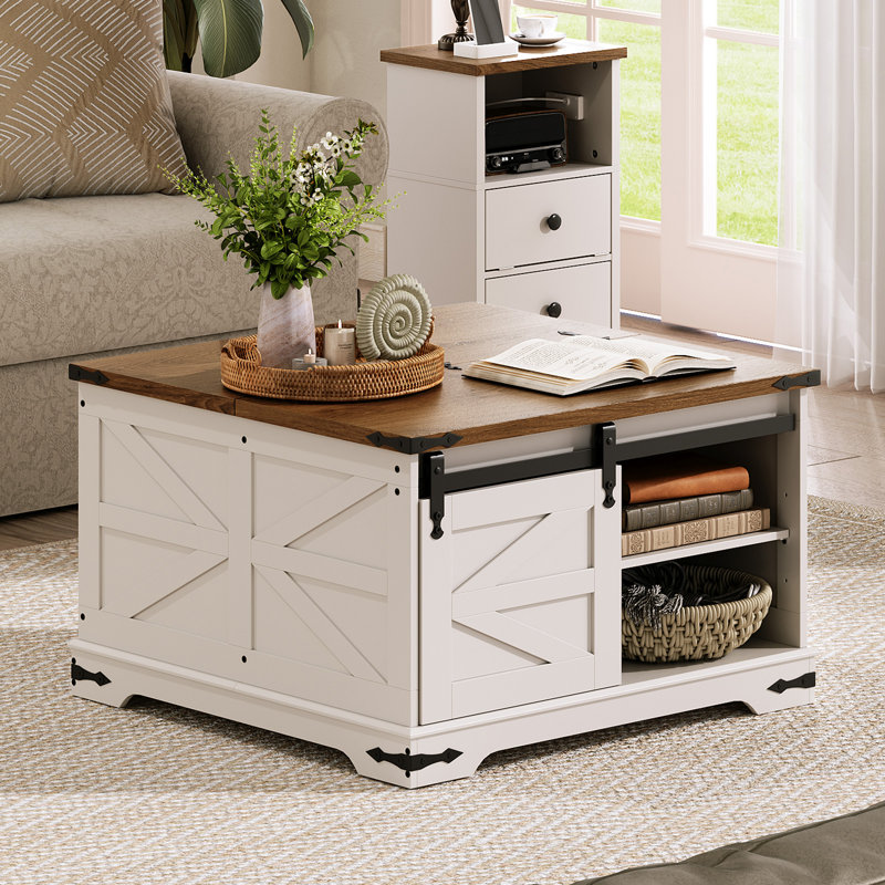 Table basse à plateau relevable 31,5 po Alsacia, Brun / blanc