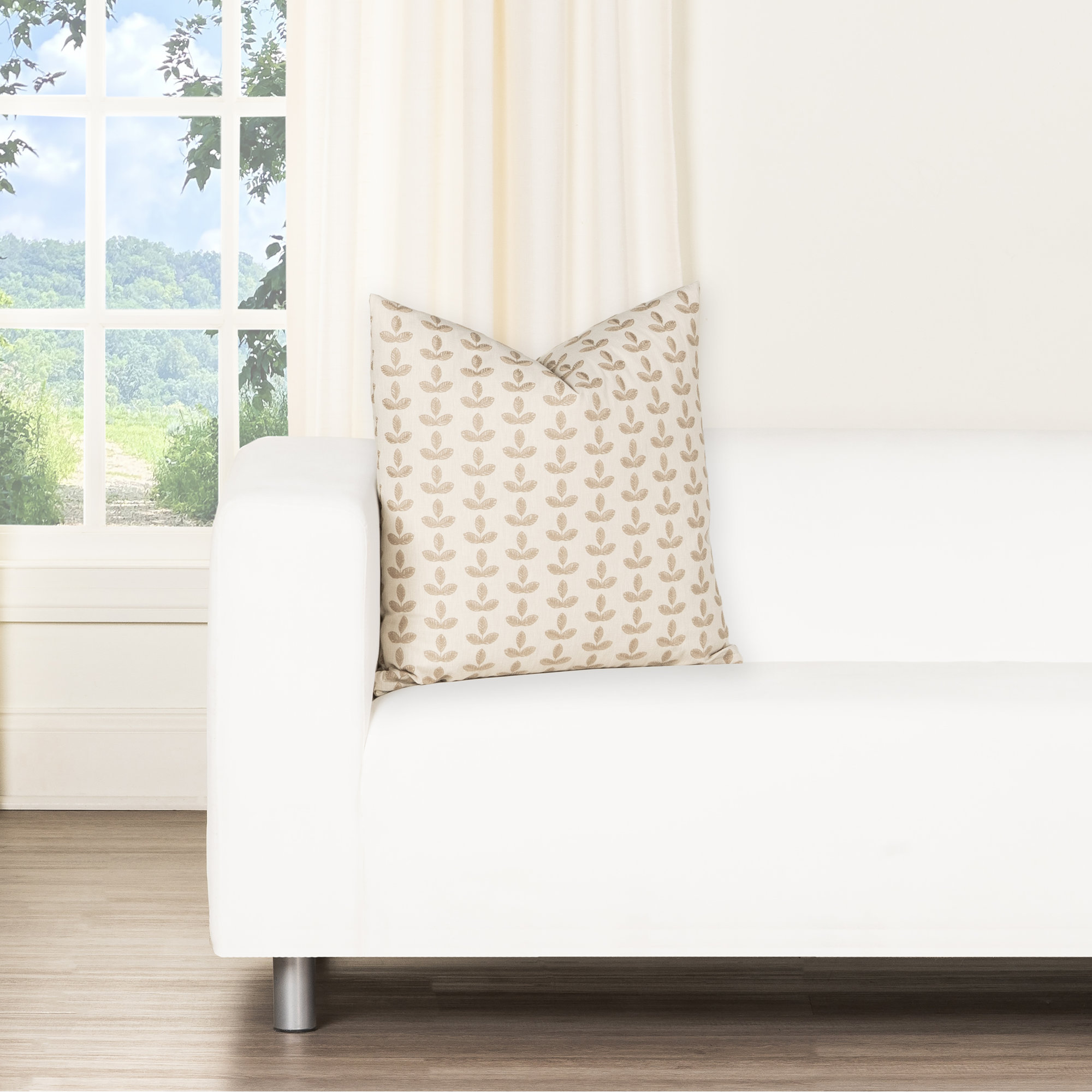 Birch Lane Trillium Throw Pillow Throw, Feather, Square 20", Cream Floral