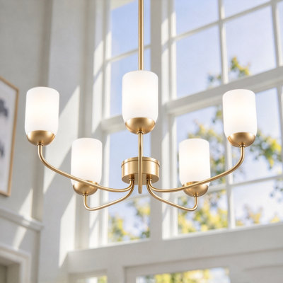 5-Light 32" Chandelier with Frosted Glass Shades Ceiling Lamp