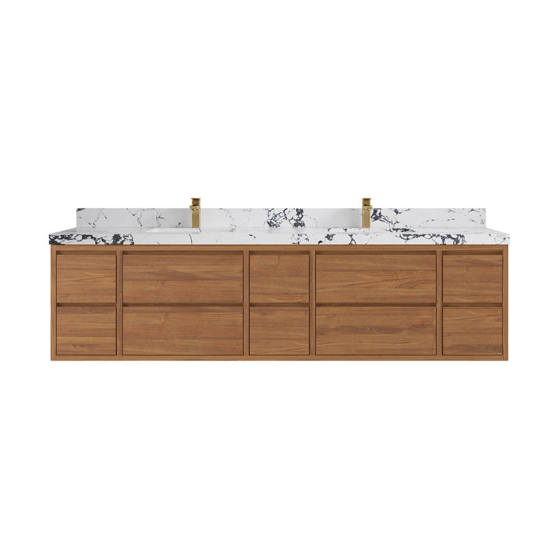 84'' Double Bathroom Vanity with Quartz Top, Viola Night