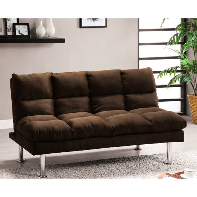 Microfiber Futon Bed With Contemporary Design In Dark Brown, Base And Extra Leg Support, Fast Conversion, 67"w - Brown Microfiber, Support For Shift,