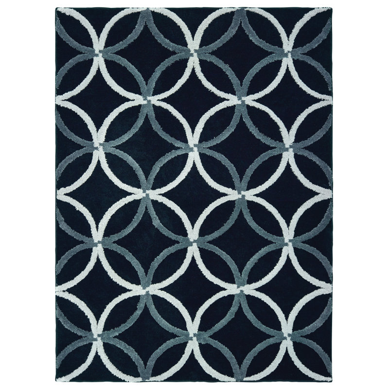 Tapis décoratif géométrique Alhambra/bleu, Rectangle 1 pi 10 po x 3 pi